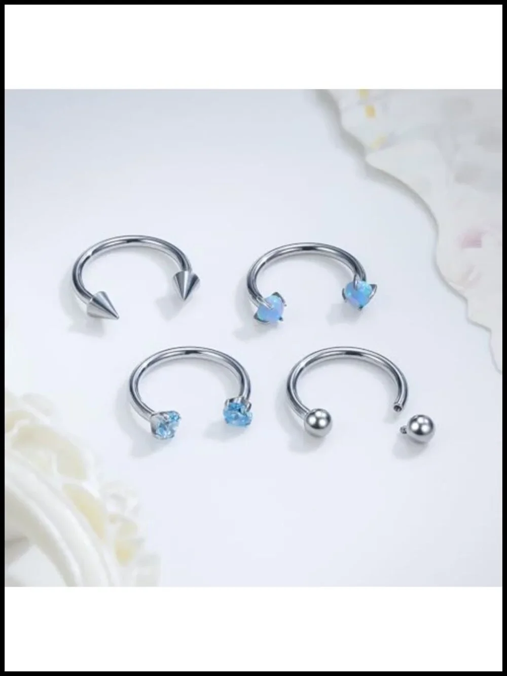Titanium Horseshoe Nose Ring 16G Internally Threaded Septum Ring CZ Opal